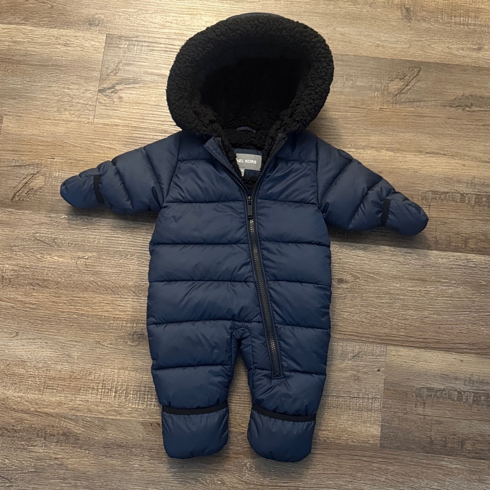 Michael Kors Navy and Black Infant Puffer Snowsuit